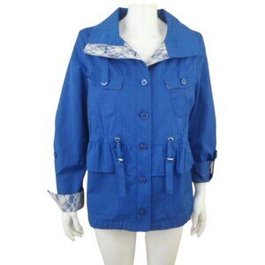 Betsey Johnson Blue Anorak Jacket Peplum Hem Roll Tab Sleeve